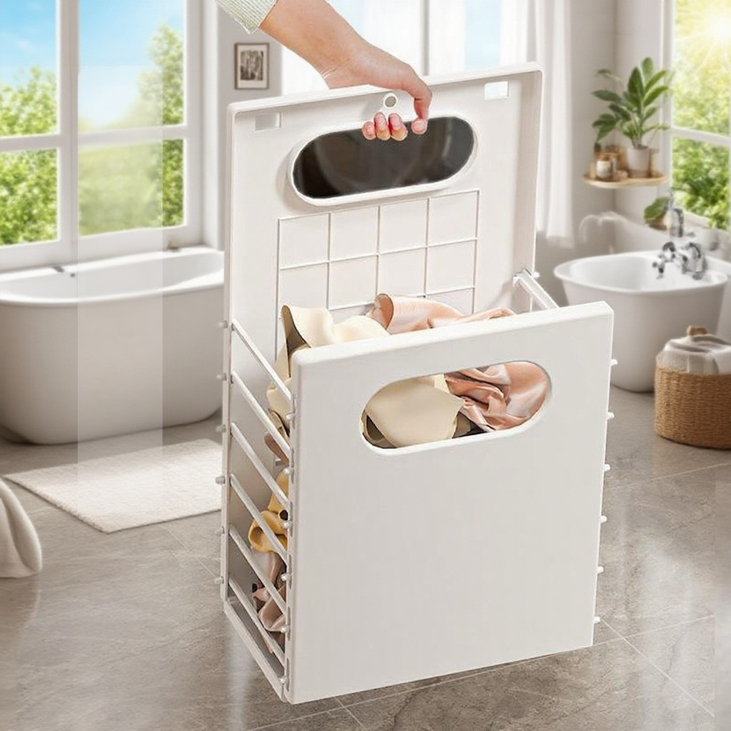 ตะกร้าเสื้อผ้าสกปรกพับได้สำหรับห้องน้ำ