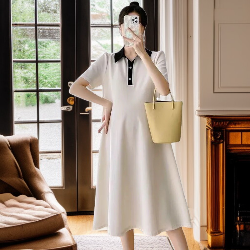 マタニティドレス 夏 半袖 ポロスカート ラペルマタニティドレス 夏 半袖 マタニティスカート 韓国風 ゆったり