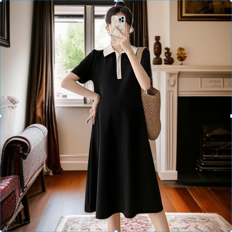 マタニティドレス 夏 半袖 ポロスカート ラペルマタニティドレス 夏 半袖 マタニティスカート 韓国風 ゆったり