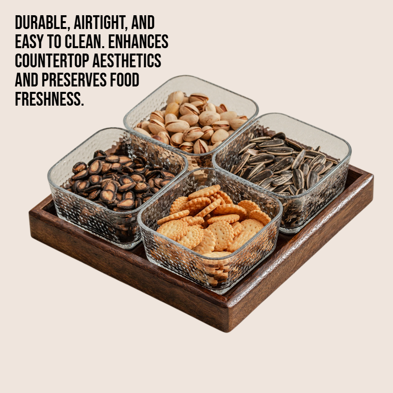 Kitchen Walnut Lid Glass Storage Box Set