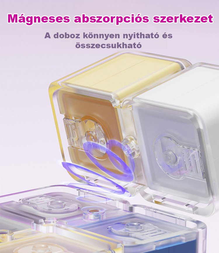 Nagykapacitású mágneses gyógyszeres doboz.