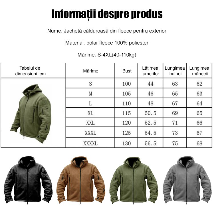 Jachetă călduroasă din fleece pentru exterior