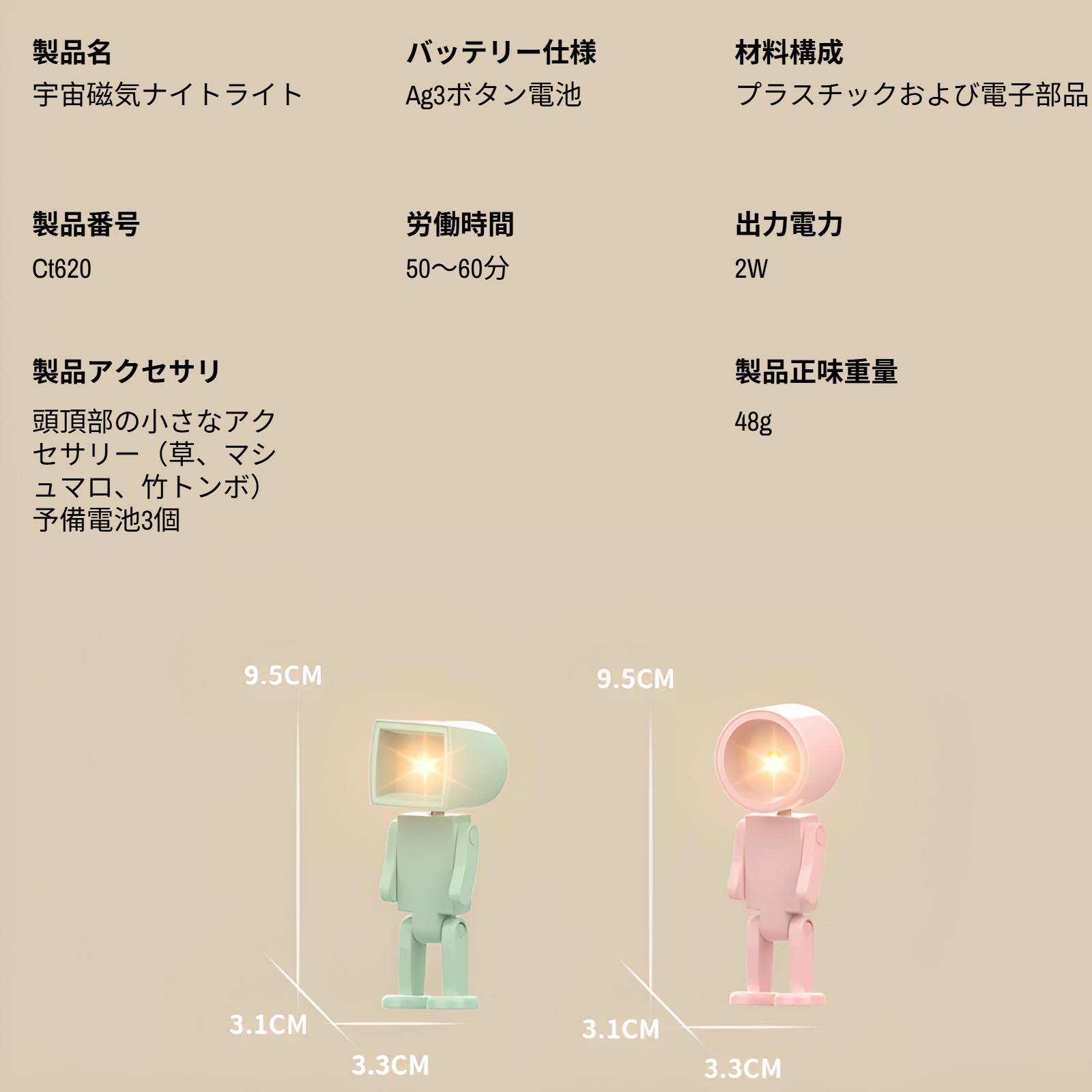 宇宙飛行士の磁気ナイトライトLEDミニロボット、バッテリーブックライト、デスクトップビルディングブロック装飾、雰囲気のあるライト付き