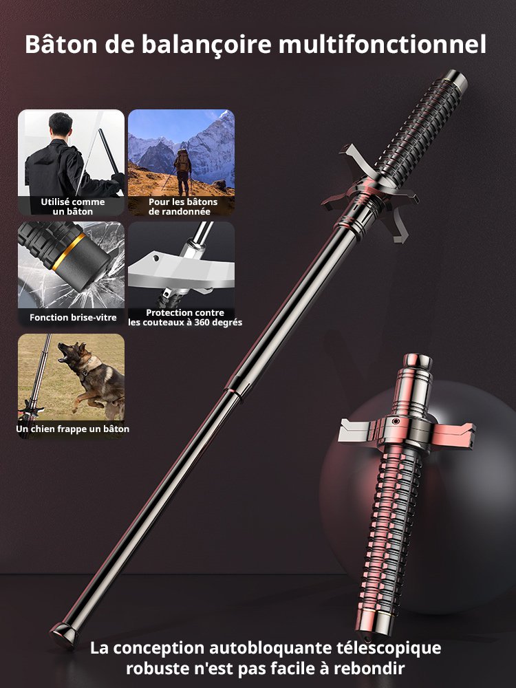 Bâton de randonnée télescopique multifonction en acier allié avec serrure de résistance pour extérie