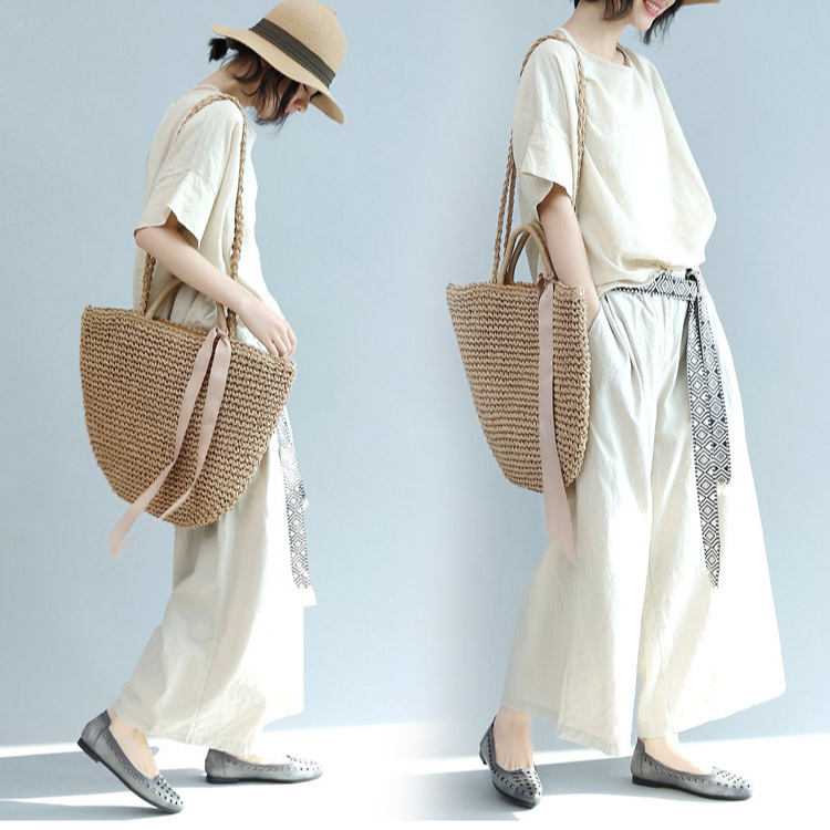 【知性清楚系リネン】上質亜麻セットアップ　柔らかく快適　ゆったりシルエット