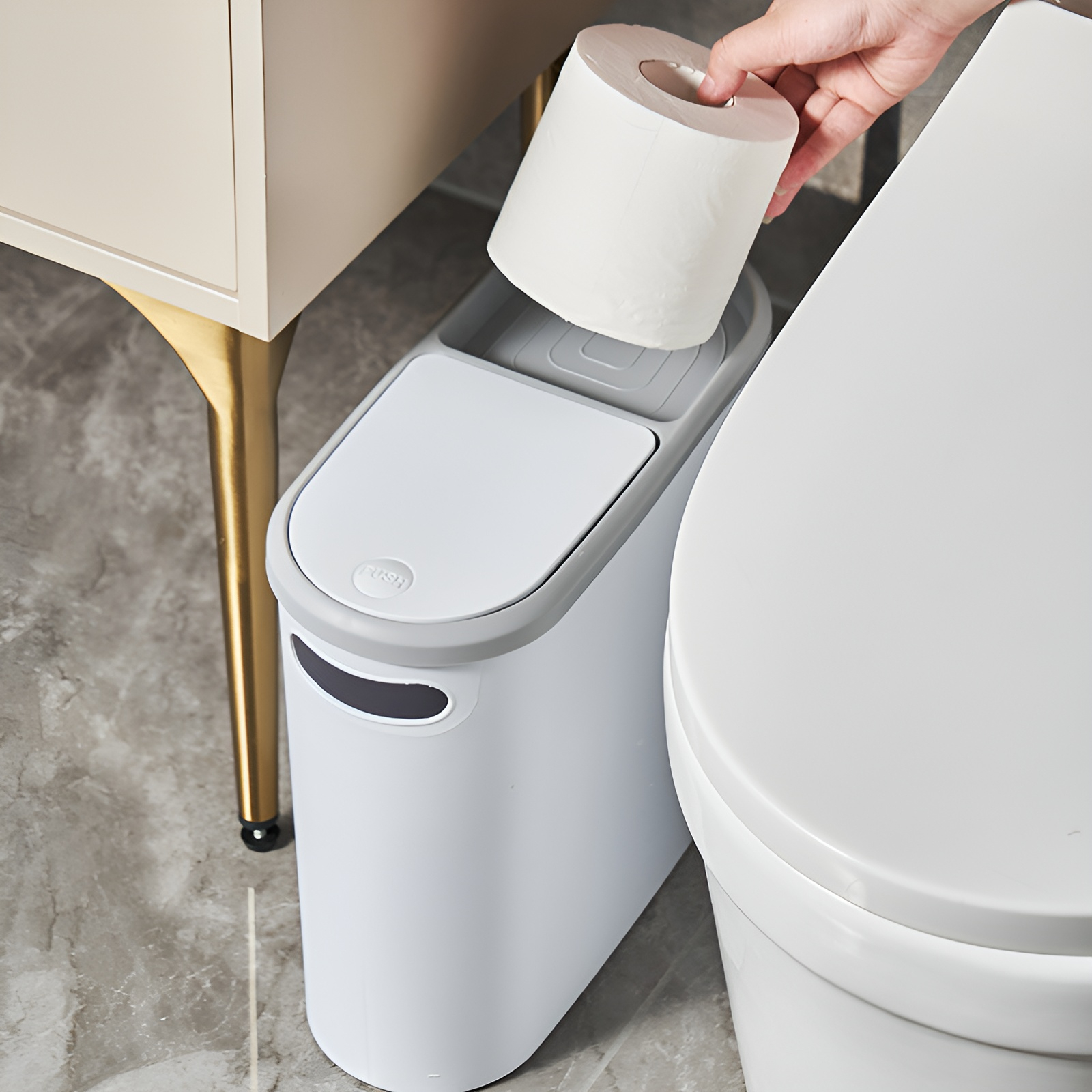 クリエイティブゴミ箱 家庭用トイレゴミ箱 リビングルーム キッチンゴミ箱 バスルーム 隙間ゴミ箱 蓋付き プッシュ式ゴミ箱