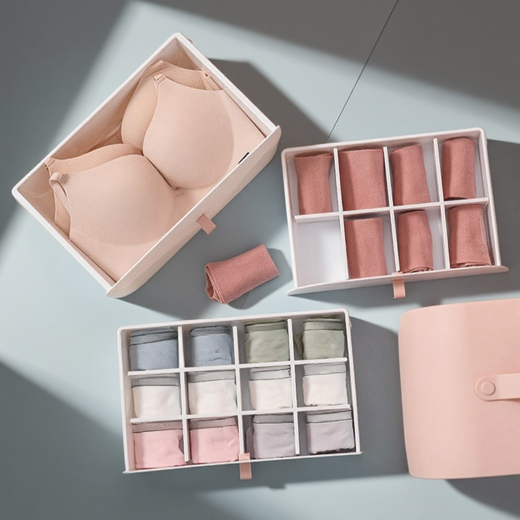 Fehérnemű rendszerező doboz, melltartó és bugyi fiókrendező rekeszekkel