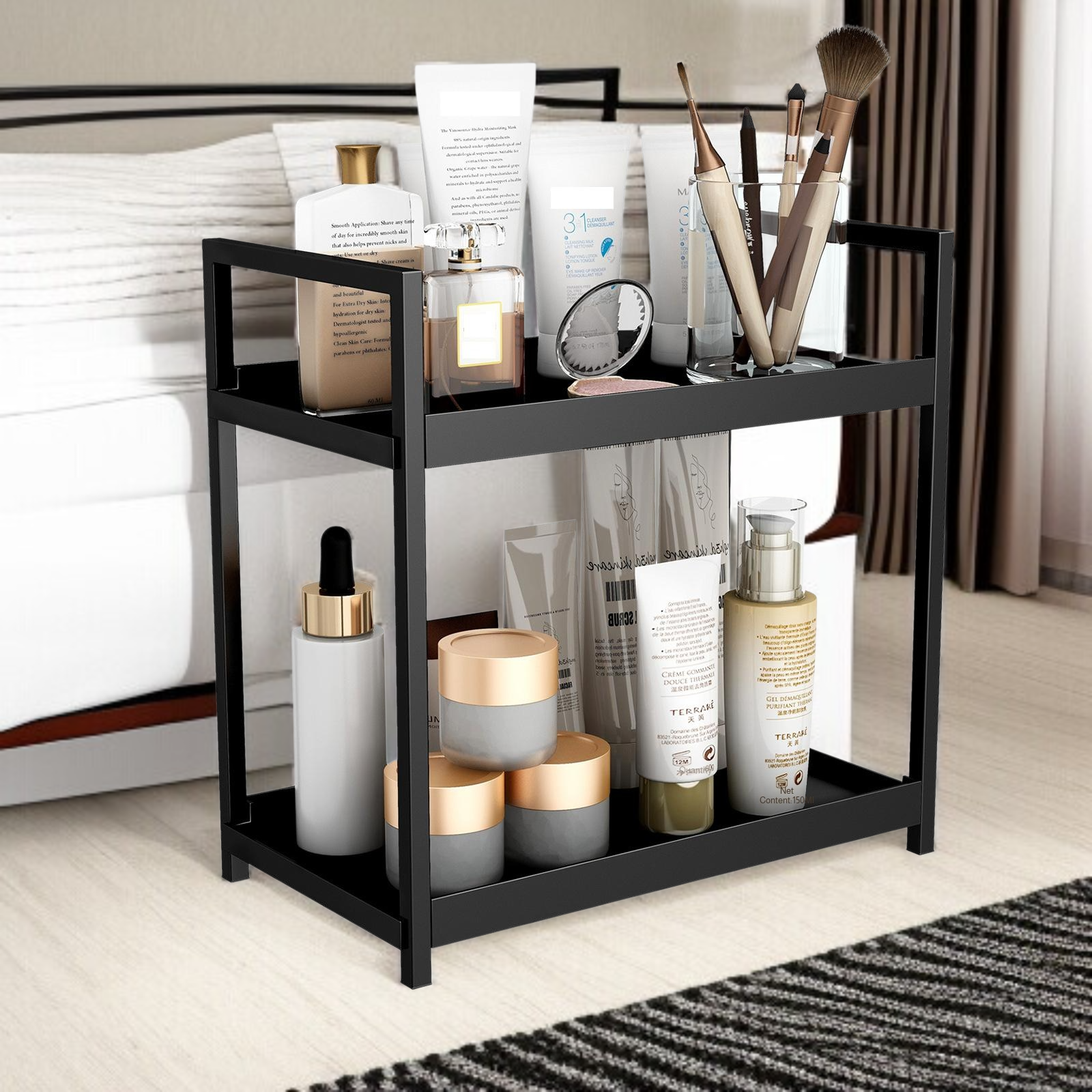Double-layer desktop storage rack kitchen plastic storage rack bathroom countertop perfume cosmetics