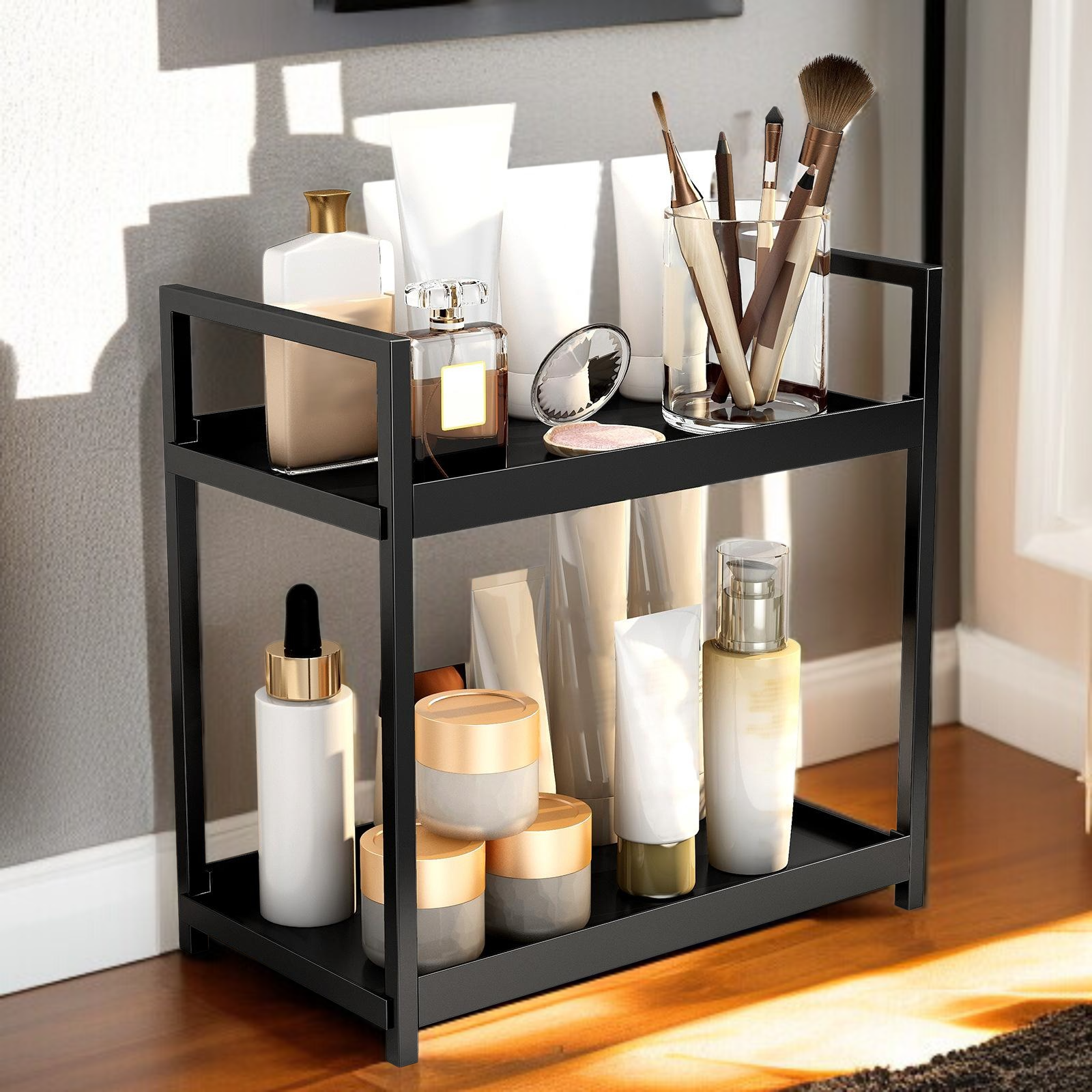 Double-layer desktop storage rack kitchen plastic storage rack bathroom countertop perfume cosmetics