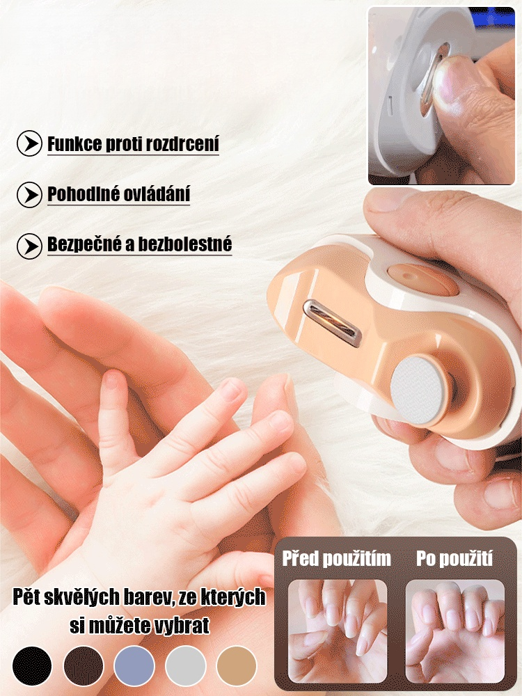 Elektrický pilník na nehty s tichým provozem, který je šetrný k rukám.