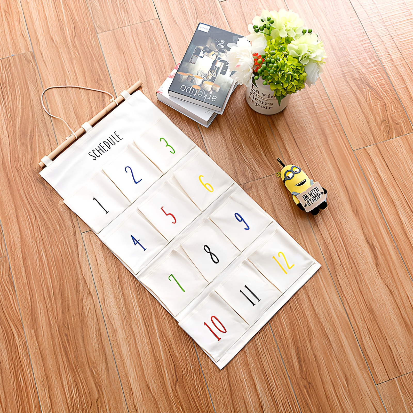 新学期シーズンのコットンとリネンの布の収納、12月の数字の収納、吊り下げバッグ、文字8の収納バッグ、装飾雑貨の収納バッグ