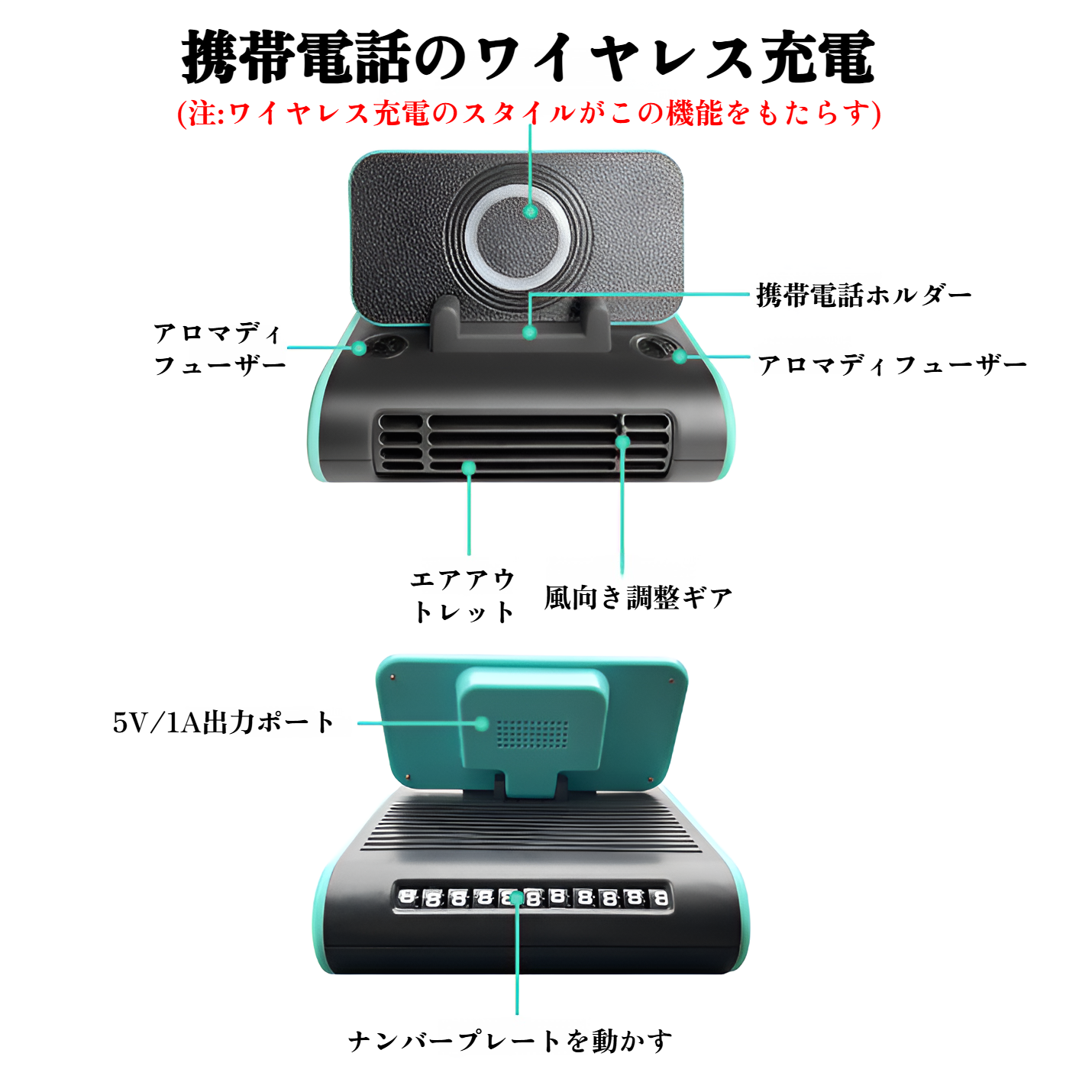 JMY 車用ファン 多機能アロマセラピー 携帯電話ホルダーファン
