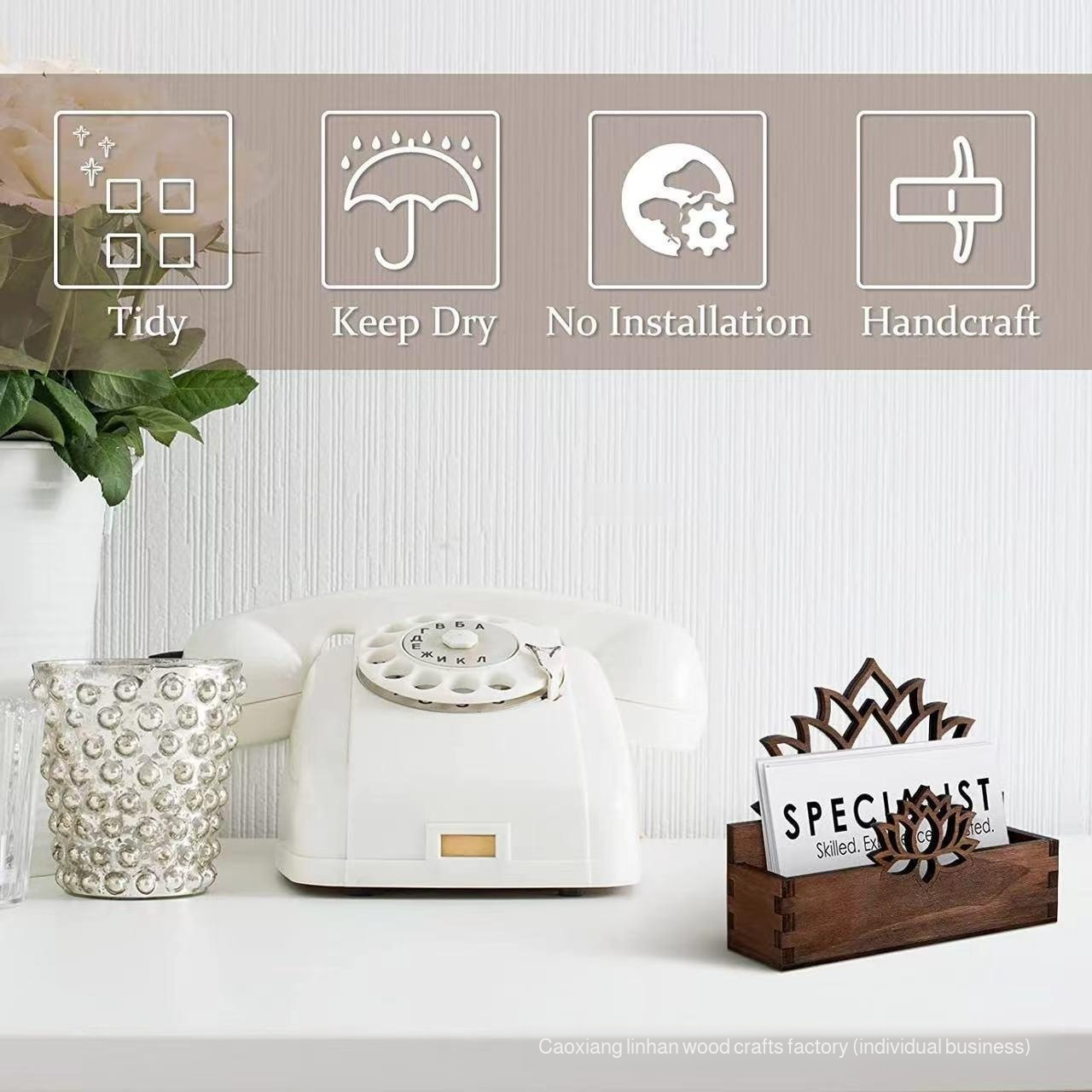 Vintage Wooden Lotus Business Card Storage Box