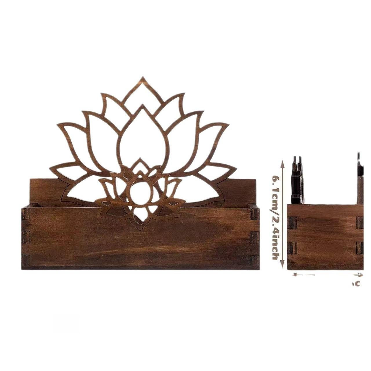 Vintage Wooden Lotus Business Card Storage Box
