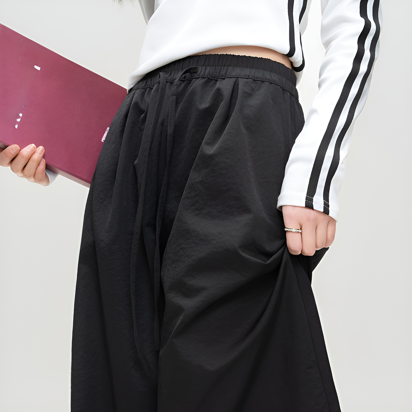 シミターワイドレッグパンツレディースパンツ夏新作ルーズパンツカジュアルハイウエストパンツドレープカーブパンツモップロングパンツ