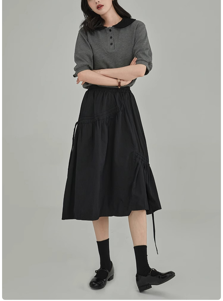 A라인 실루엣 스트링 디테일 스커트