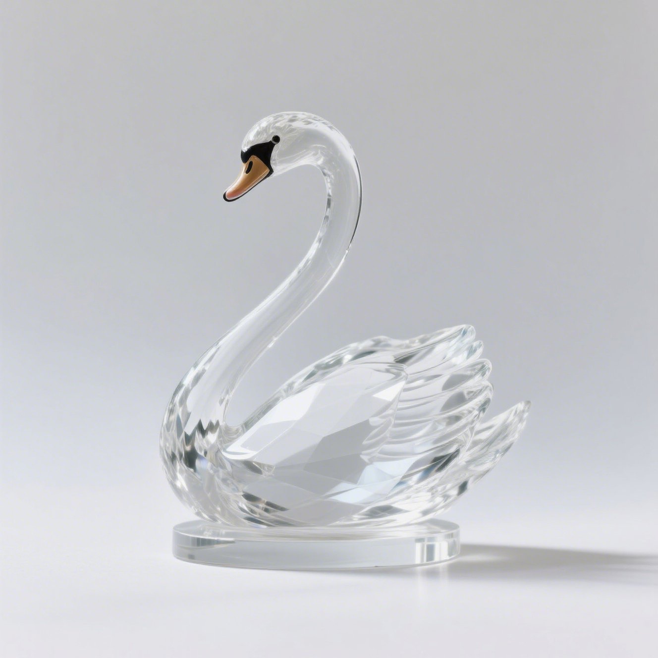 Detail křišťálové labutě s lesklým povrchem