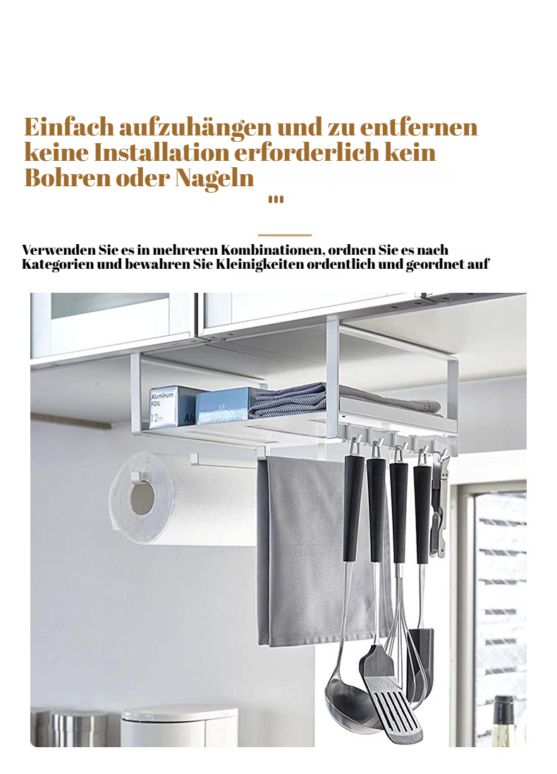 Modernes, einfaches, stanzfreies Hängeregal mit japanischen Haken für Küchenschränke, Multifunktions