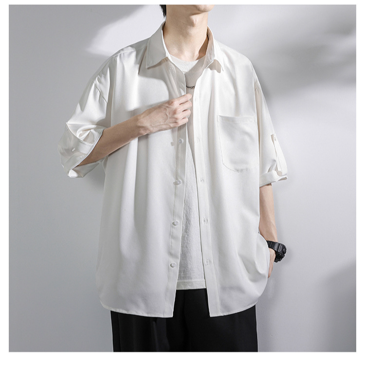アイスドレープファッションシャツ 夏のルーズカップル薄手半袖シャツ タイドシャツ五分袖カジュアルシャツ