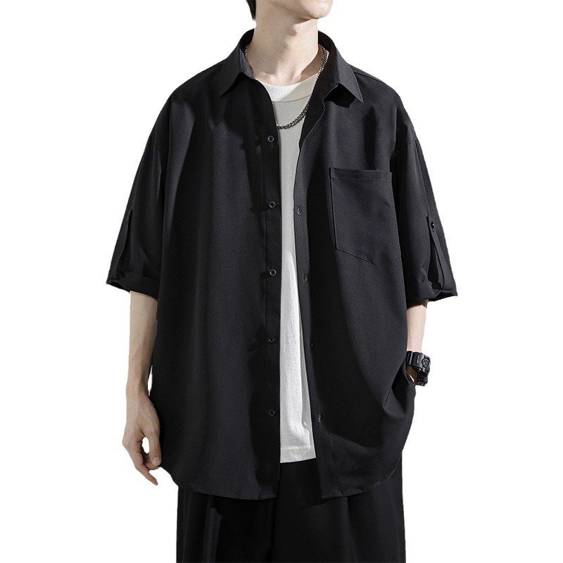 アイスドレープファッションシャツ 夏のルーズカップル薄手半袖シャツ タイドシャツ五分袖カジュアルシャツ