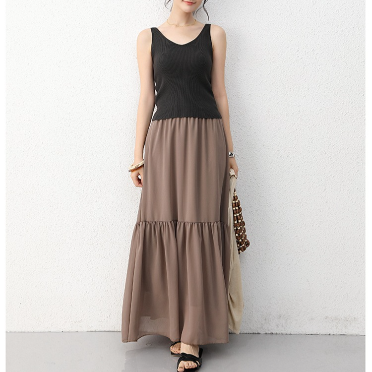 春夏ハイウエストカジュアルケーキスカートAラインスカート