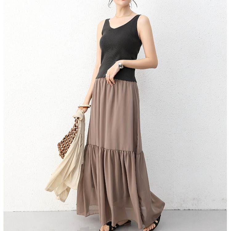 春夏ハイウエストカジュアルケーキスカートAラインスカート