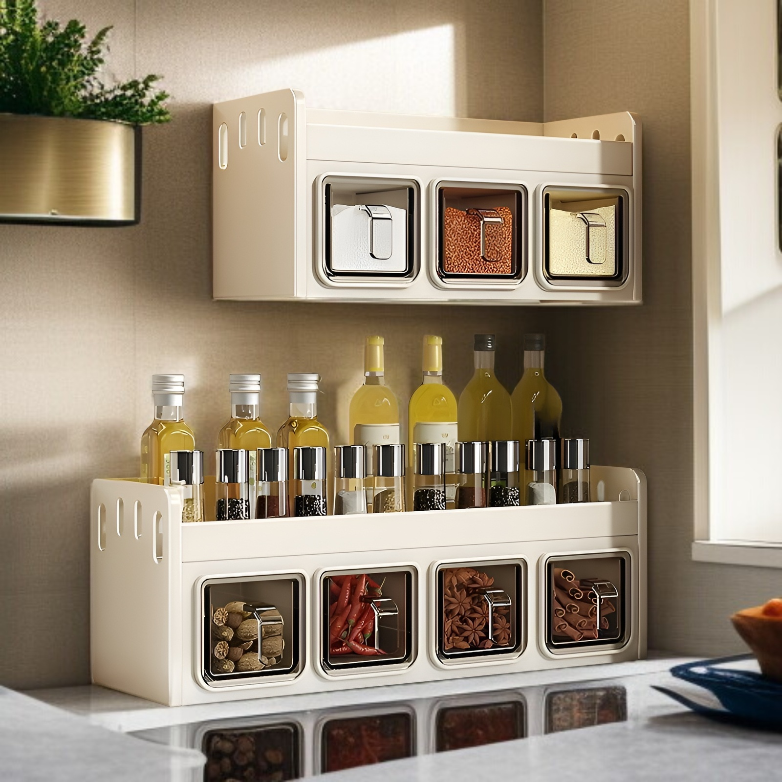 Estante de cocina sin agujeros montado en la pared