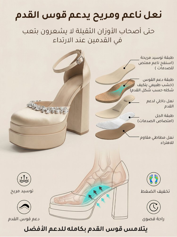 حذاء سهرة فاخر مزينة بأحجار راين مشرقة بكعب عالٍ(زيادة الارتفاع بصريا 12 سم)