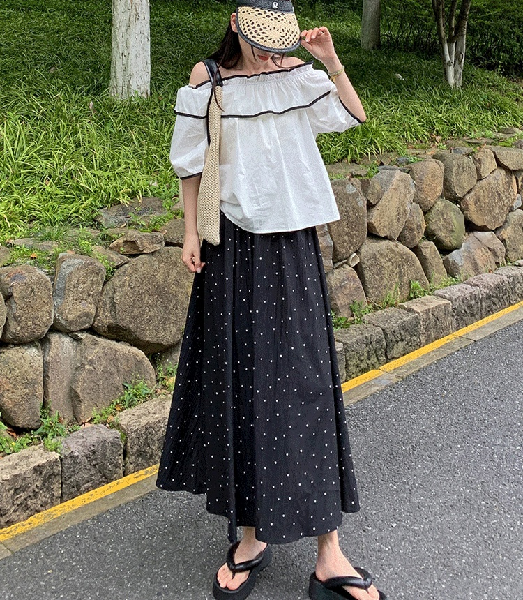 블루 도트무늬 치마바지