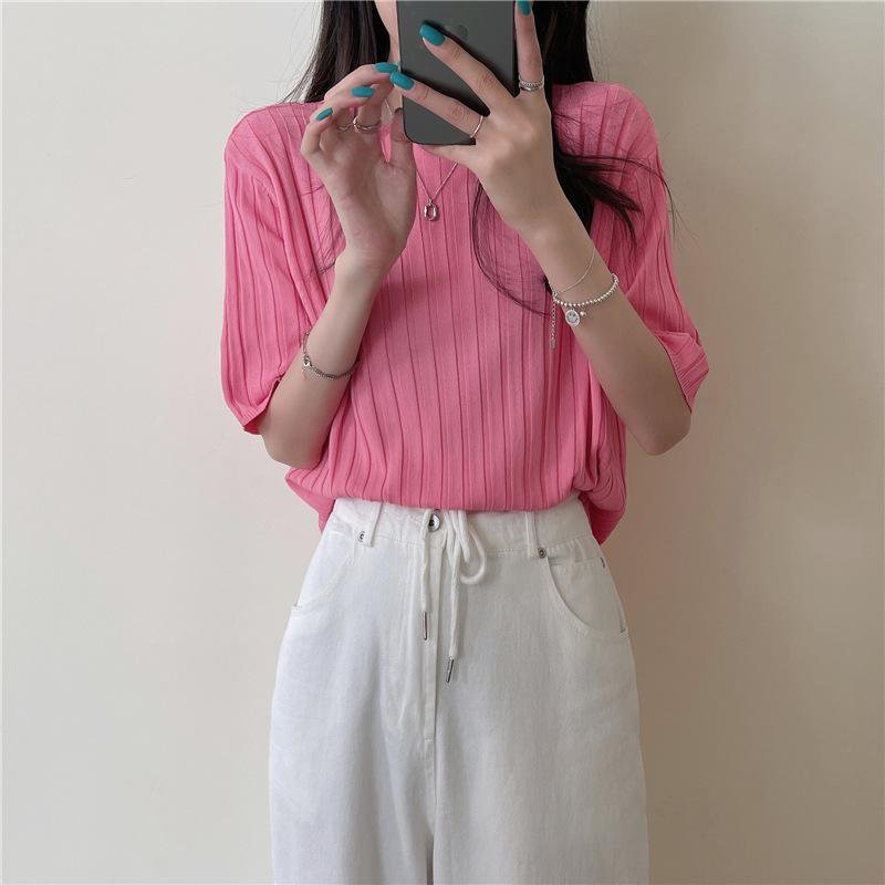 니트티 박시 반팔 상의 캐주얼 레깅스 여하  니트 반팔티