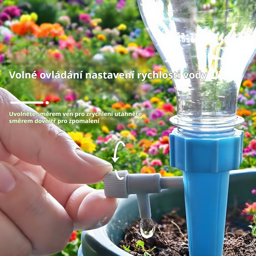 Automatický zavlažovací systém instalovaný na zahradě
