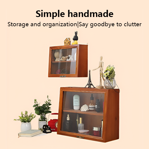 Retro solid wood with door flip cover glass dustproof two-layer cosmetics storage box display cabine