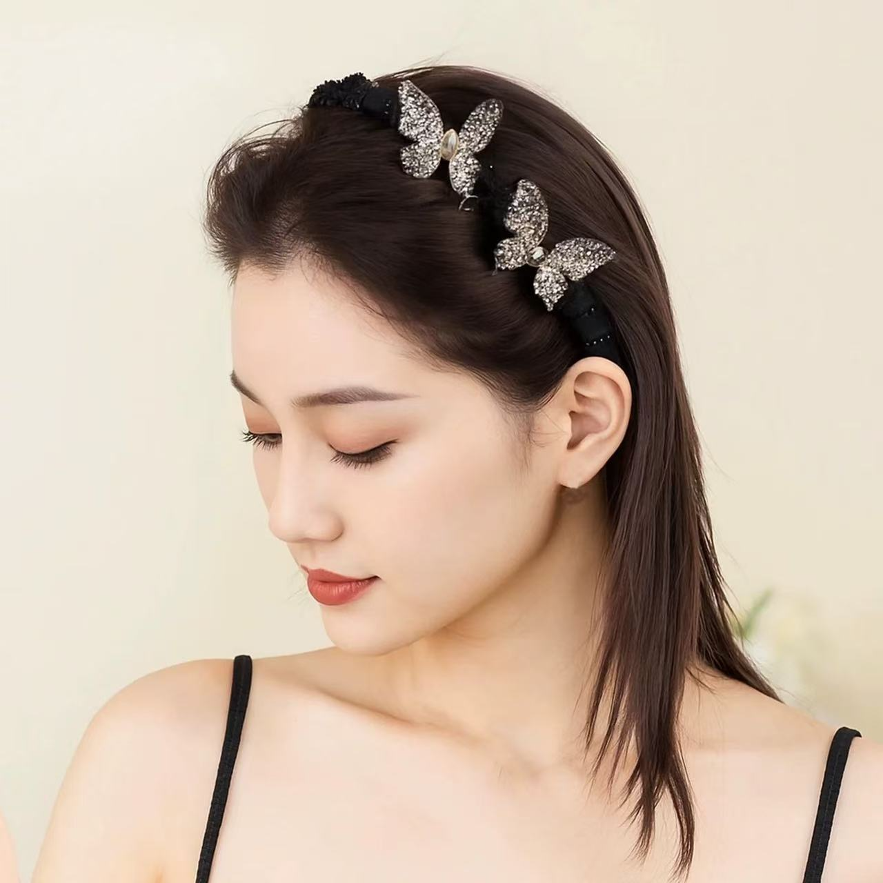 半扎發頭飾發卡黑色蝴蝶抓夾女