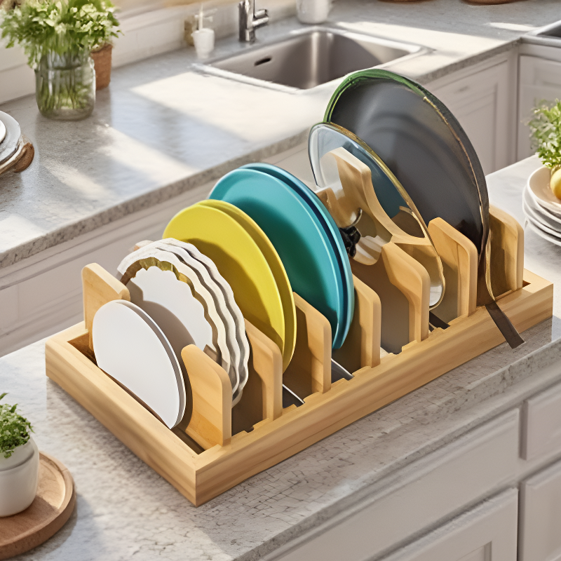 심플한 목재 그릇판 아스팔트 수납대