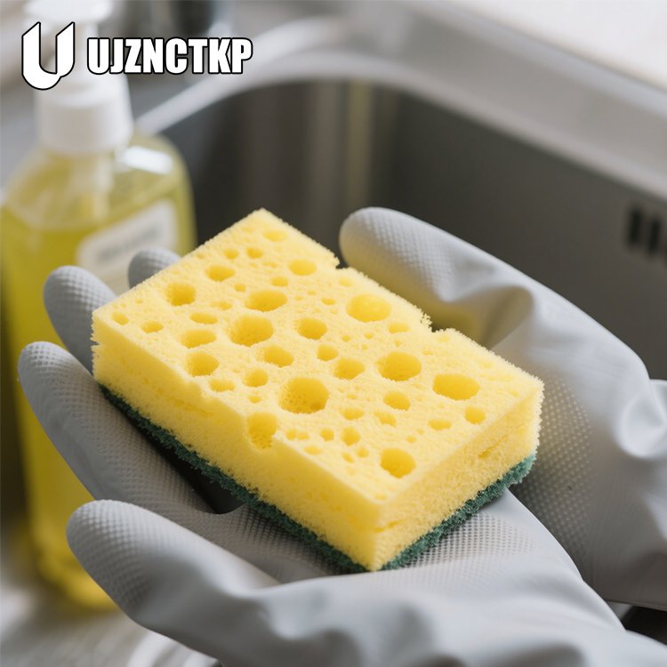 주방 싱크대를 청소하는 스카우링 패드