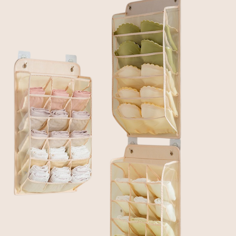 Non perforated wall mounted fabric underwear storage bag