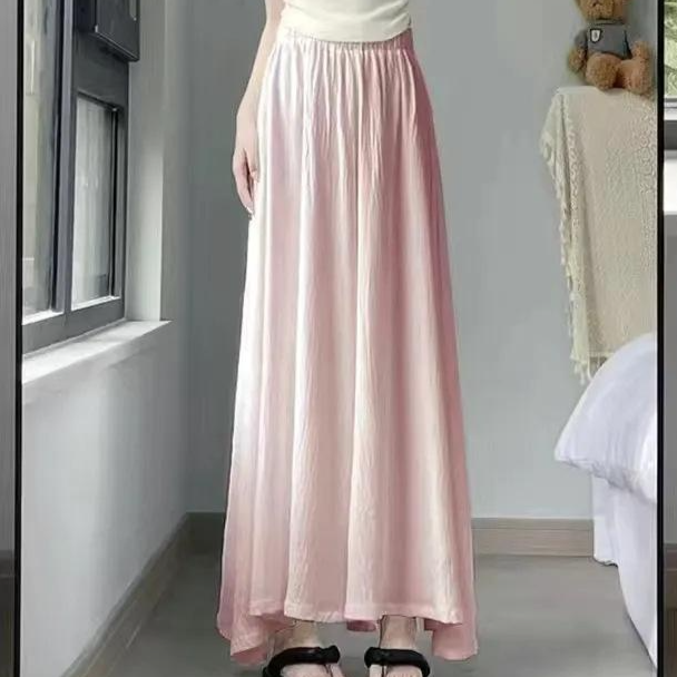 핑크 치마바지녀 여름 얇은 키에 샤랄라 주름 a라인 스커트 하이웨스트 슬림핏 와이드 팬츠