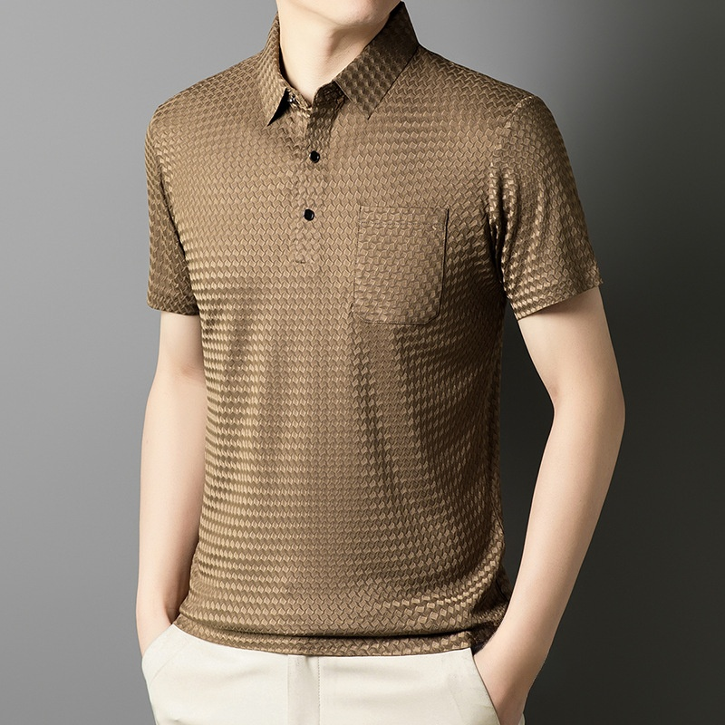  メンズ夏用カジュアル半袖ワークシャツ ポケット付きストレッチ素材