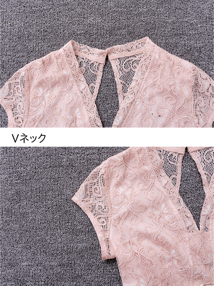 【レースワンピース】膝丈 高級感 Vネック パールベルト 披露宴 ニ次会