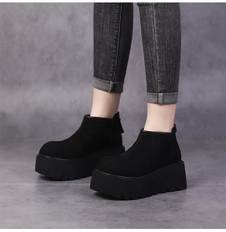 ファスナー付き裏起毛厚底ショートブーツ