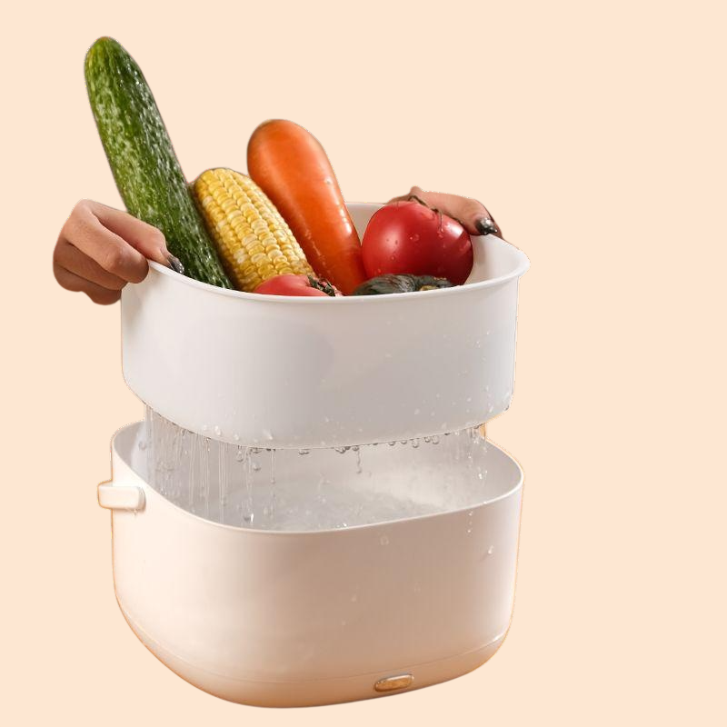 家庭用電気果物と野菜の洗浄機排水バスケット振動波野菜洗浄バスケット