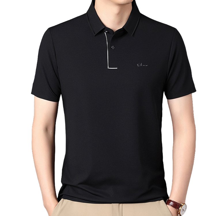 メンズ折り襟シルクポロシャツ、通気性快適冷感メンズ半袖、夏用メンズ半袖