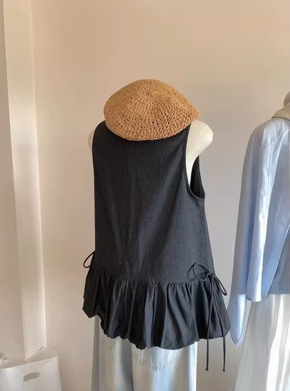 여성용 민소매 레이스업 플라워 버드 캐주얼 조끼