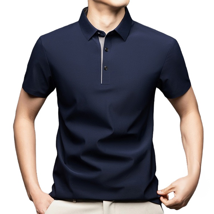 夏用メンズ半袖ポロシャツ　アイスシルク涼感素材　4方向ストレッチ  薄手 シワ防止 アイロン不要 メンズ速乾襟付きTシャツ