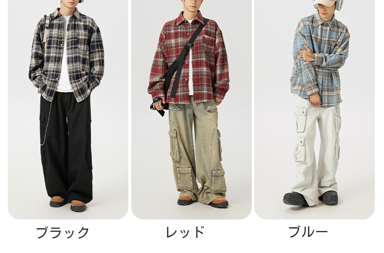 ラペルデザインのカジュアル長袖シャツ