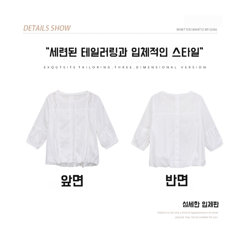 봄여름 펀칭 레이스 벌룬 소매 쉬폰 블라우스 상의 블라우스 여 펀칭 봄여름 블라우스
