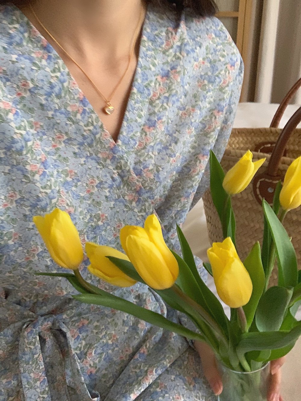 여성 원피스 허리 여리여리 플라워 롱 원피스 엘레강스 브이넥 도라지 스트링 원피스