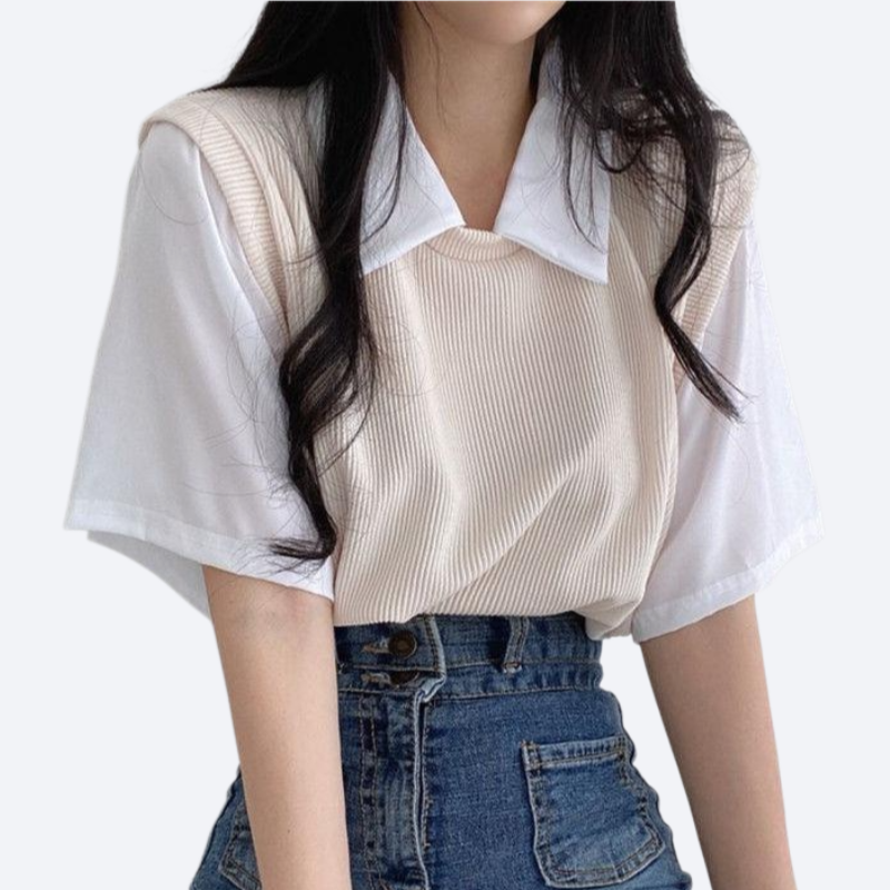 레이디 아카데미 룩 터틀넥 와이드 반팔