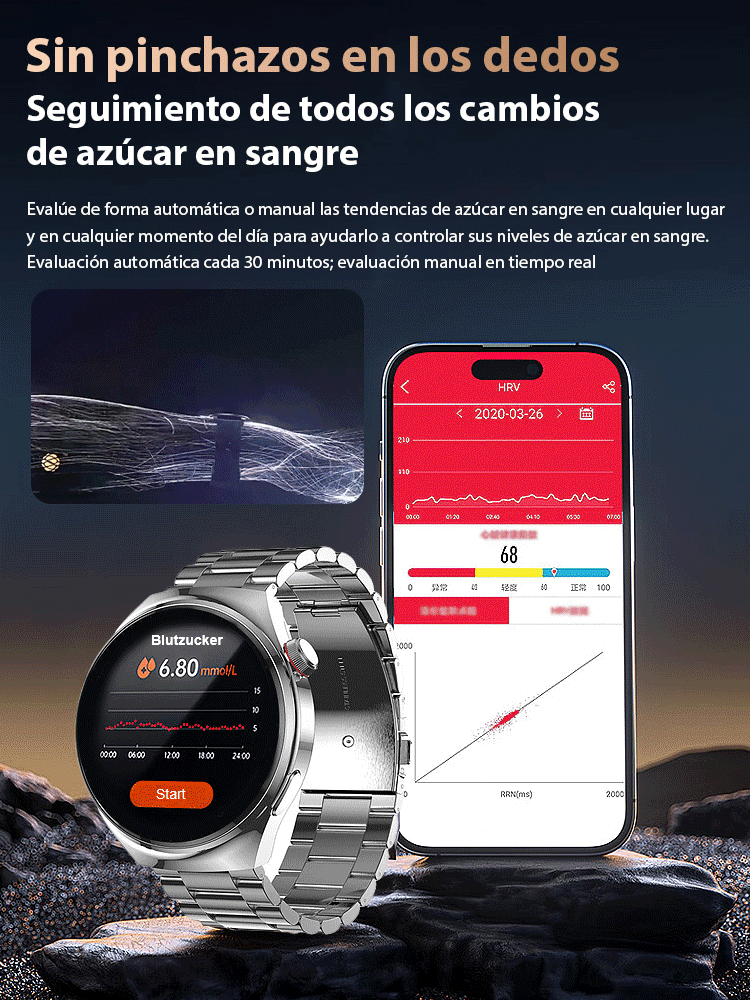Reloj Watch4 Pro con correa de acero y medidor de glucosa