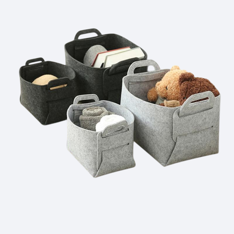 Foldable felt hand-held storage basket for miscellaneous items